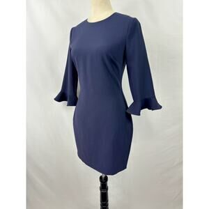Likely Sheath Dress Navy Blue 4 Bell Sleeves Knee Length 3/4 Length Sleeve